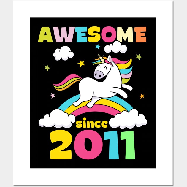 Cute Awesome Unicorn Since 2011 Funny Gift Wall Art by saugiohoc994